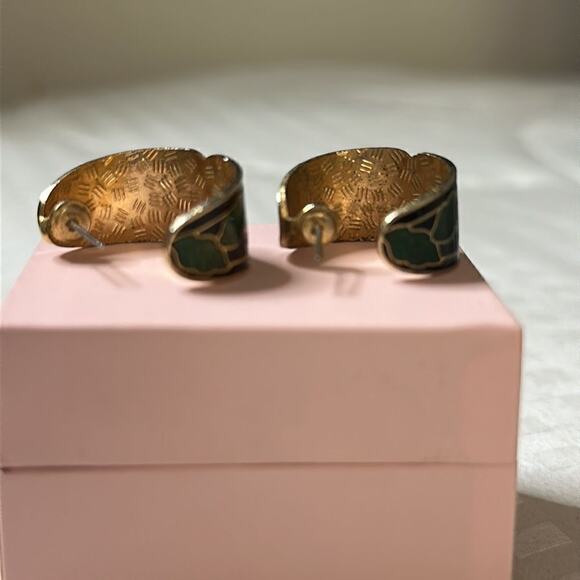 Vintage Cloisonné Black Butterfly Floral Earrings - Picture 8 of 12